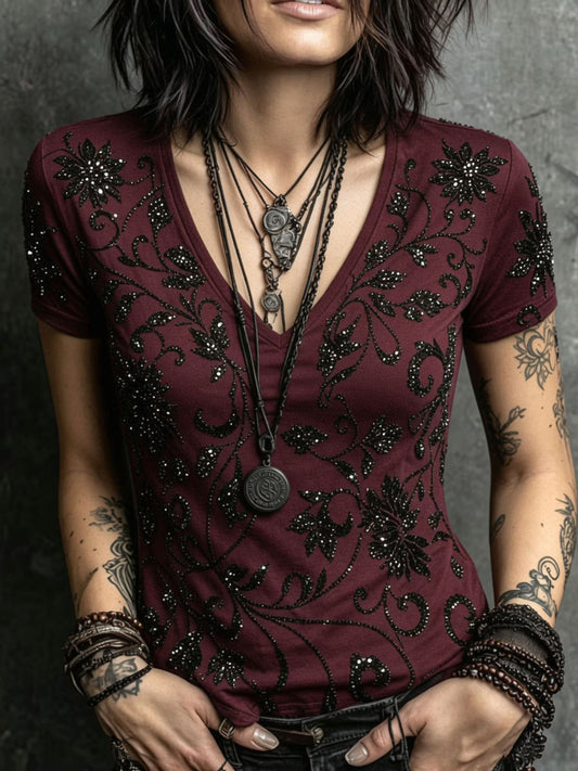 Naisten Halloween Gothic-tyylinen painettu rento lyhythiha T-paito