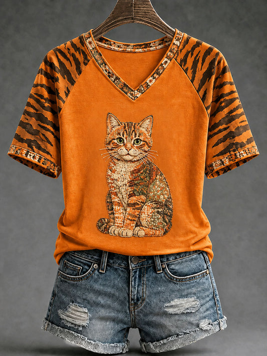 Naisten syksy Cat Print T-paita