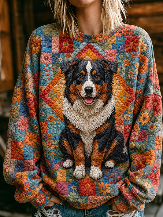 Naisten eläinten koira Kukkia Painettu pyöreä kaula pitkähihaa Sweatshirt