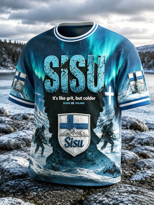 Miesten Blue Finland 'Sisu Spirit' Painettu Casual T-paia
