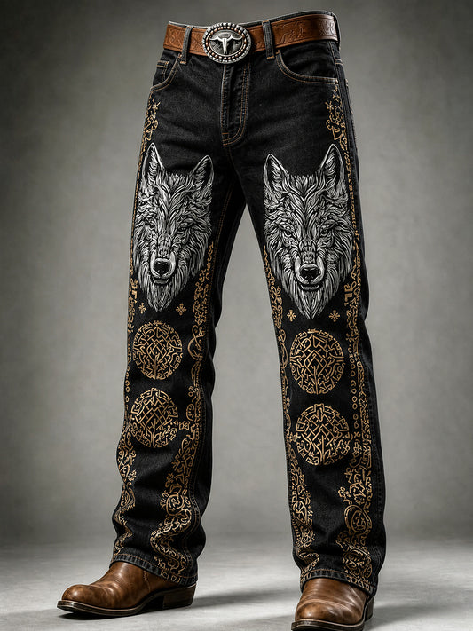 Miesten Retro Viking Wolf Art Print Casual WorWear housut