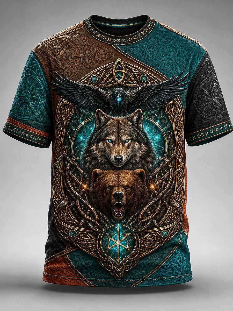 Miesten Viking Painettu Vintage Fashion Loose Lyhyt hiha T-paito