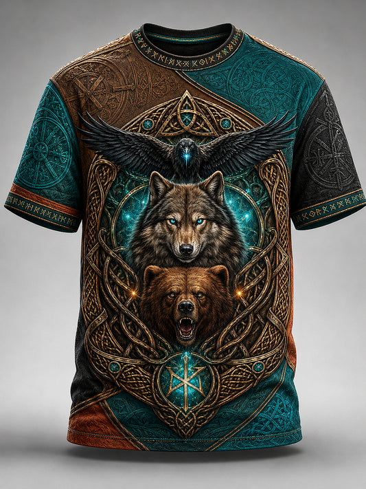 Miesten Viking Painettu Vintage Fashion Loose Lyhyt hiha T-paito