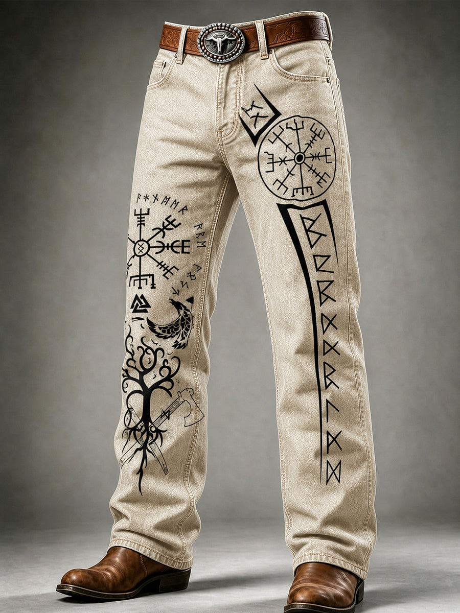 Miesten Retro Viking Art Print Casual WorWear housut
