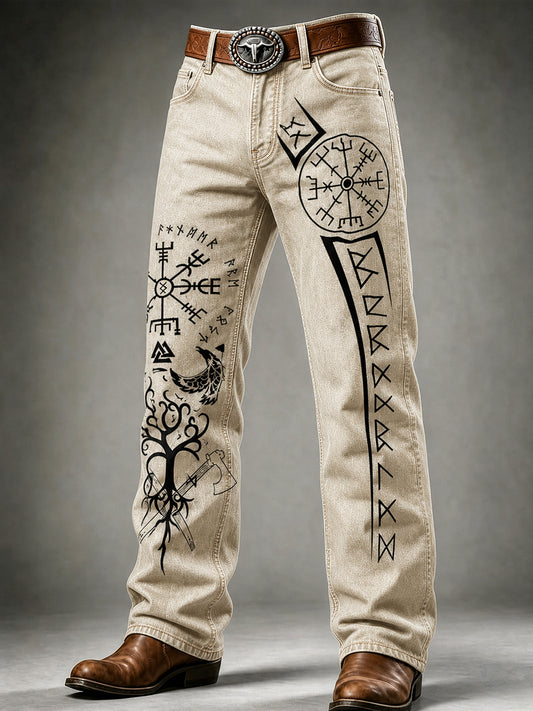 Miesten Retro Viking Art Print Casual WorWear housut
