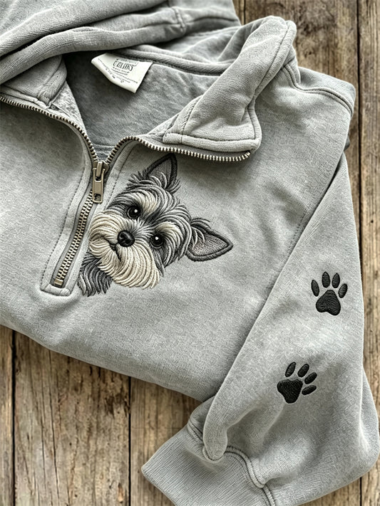Naisten kurkistava Schnauzer koira & Paw Prints Zip up Sweatshirt