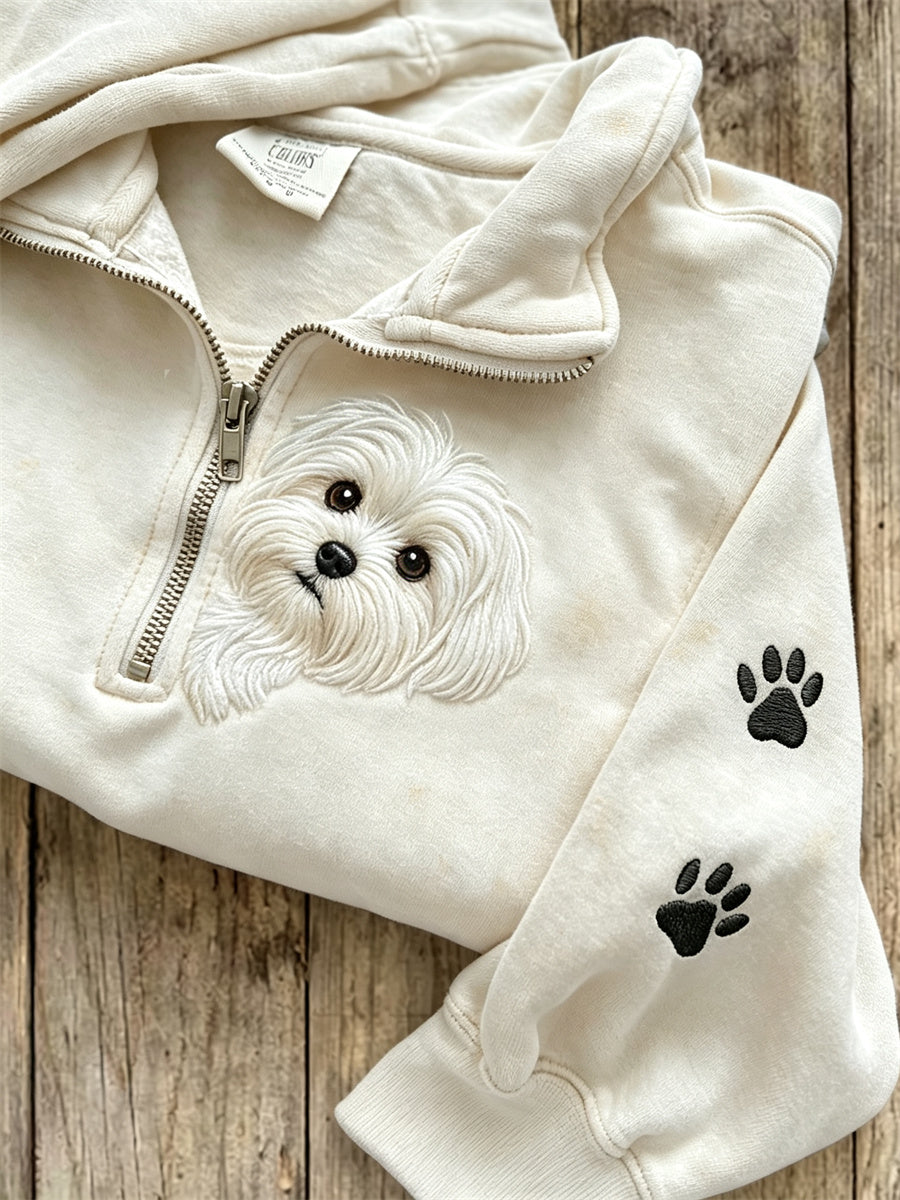 Naisten kurkistava Maltan koira & Puu Prints Zip up Sweatshirt