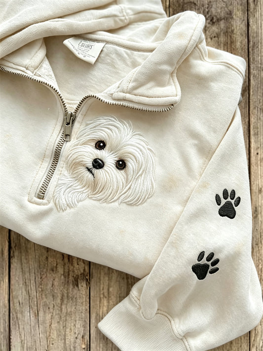 Naisten kurkistava Maltan koira & Puu Prints Zip up Sweatshirt