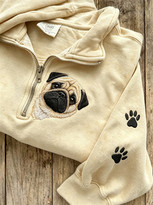 Naisten tirkistävä Pug Koira & Tassu Prints Zip up Sweatshirt
