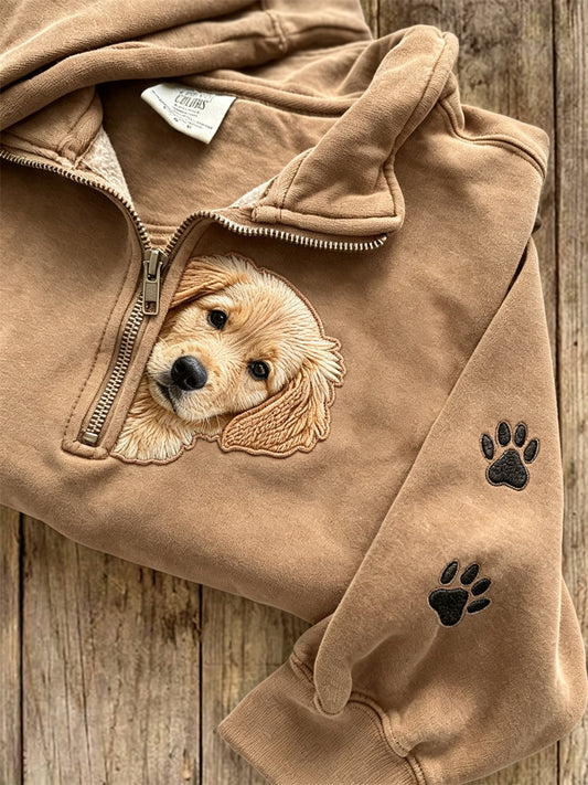 Naisten kurkistava Golden Retriever Koira & Puu Prints Zip up Sweatshirt