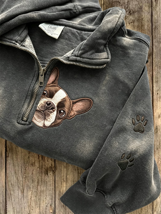 Naisten tirkistävä ranskalainen Bulldog & Paw Prints Zip up Sweatshirt