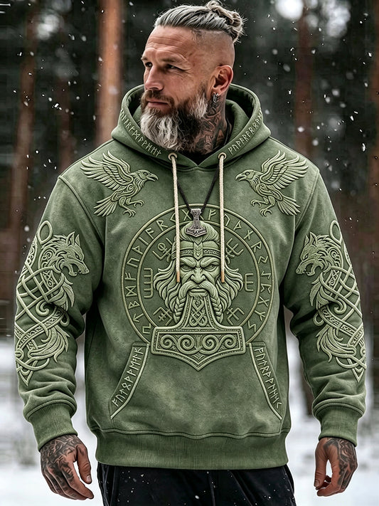 Miesten Vintage Viking Inspired Art Printa mukava huppari taskuja