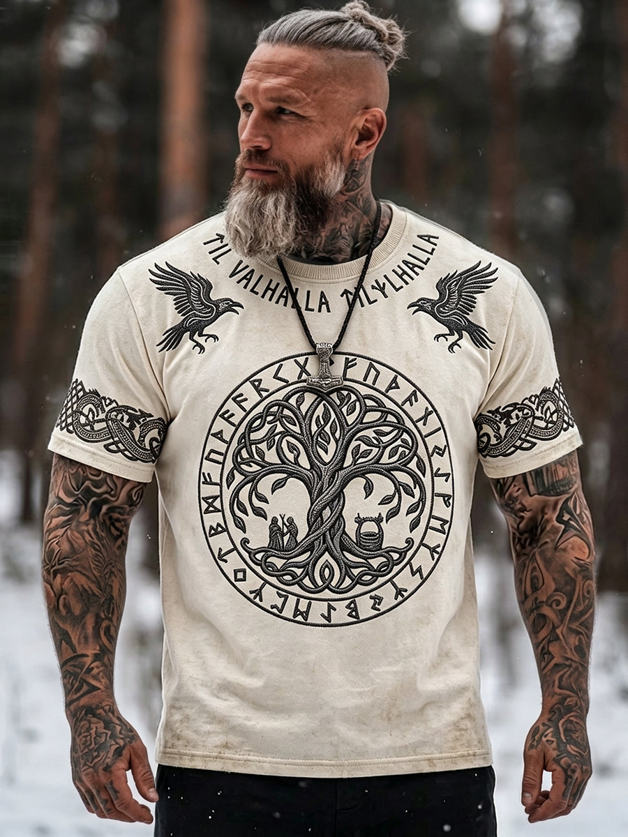 Miesten Vintage Viking puu elämän Celtic Print Casual Short Sleeves T-paito