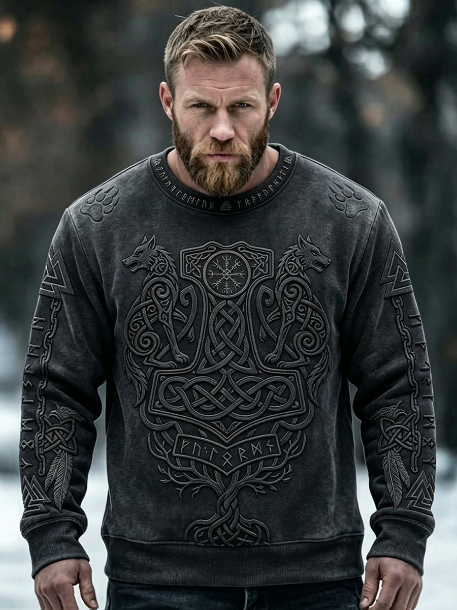 Miesten Vintage Viking Inspired Art Print mukava miehistö kaula Sweatshirt