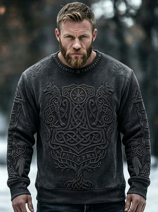 Miesten Vintage Viking Inspired Art Print mukava miehistö kaula Sweatshirt