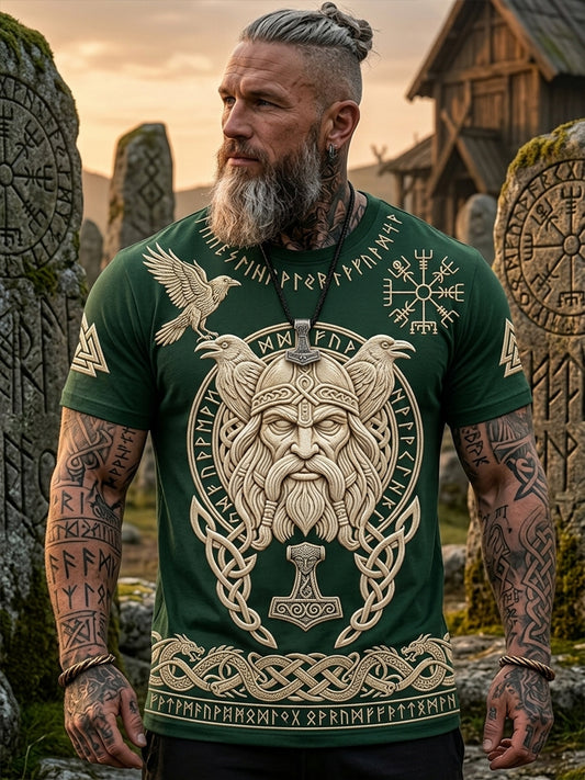 Miesten Vintage Viking Inspired Art Print Casual Short Sleeves T-paita