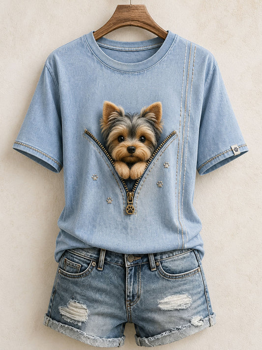 Naisten ihana Yorkshire Terrier tuntui taidetta T-paita