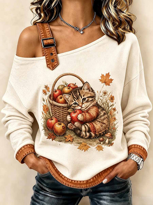 Naisten muoti syksy Cat Art malli Painettu Sweatshirt