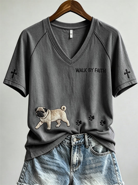 Naisten Walk By Faith Pug Dog & Paw Tulostaa lyhythihainen T-paito
