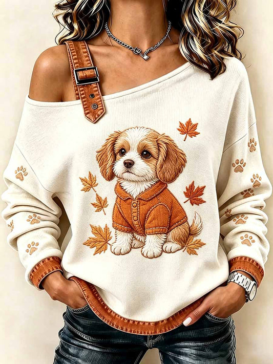 Naisten muoti syksy koira taide kuvio painettu Sweatshirt
