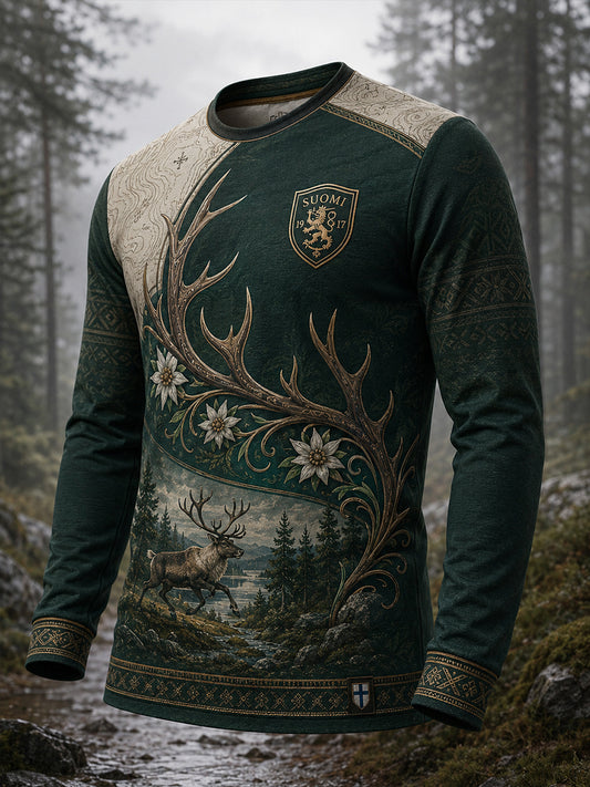 Miesten suomalainen arktinen poronkuva-asuste