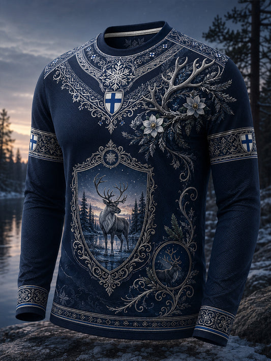 Miesten suomalainen arktinen poronkuva-asuste