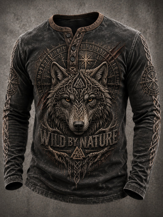 Viking Wolf WILD luonnollinen Casual Henley Paitalta