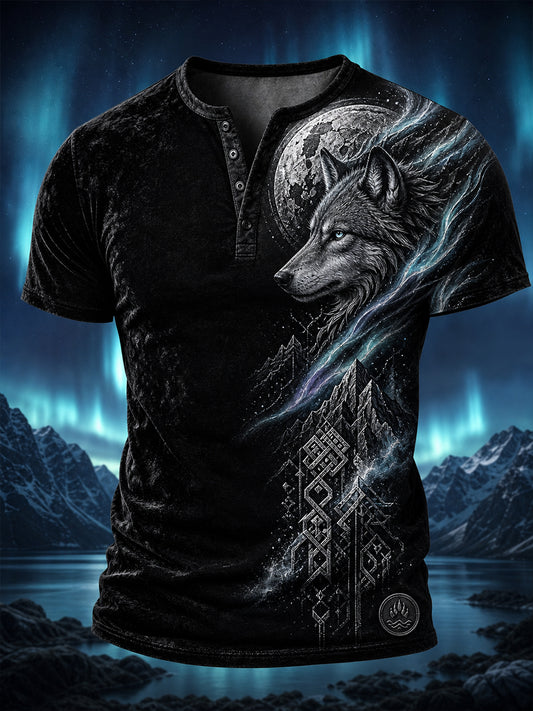 Retro viikinkitaidepainatus rento Henley-paita