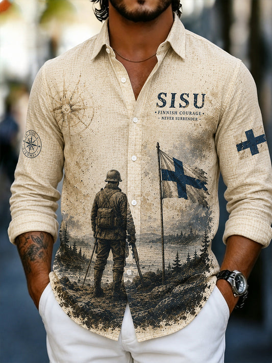 Miesten Sisu Veteraanihengen taidepainatus pitkähihainen paita