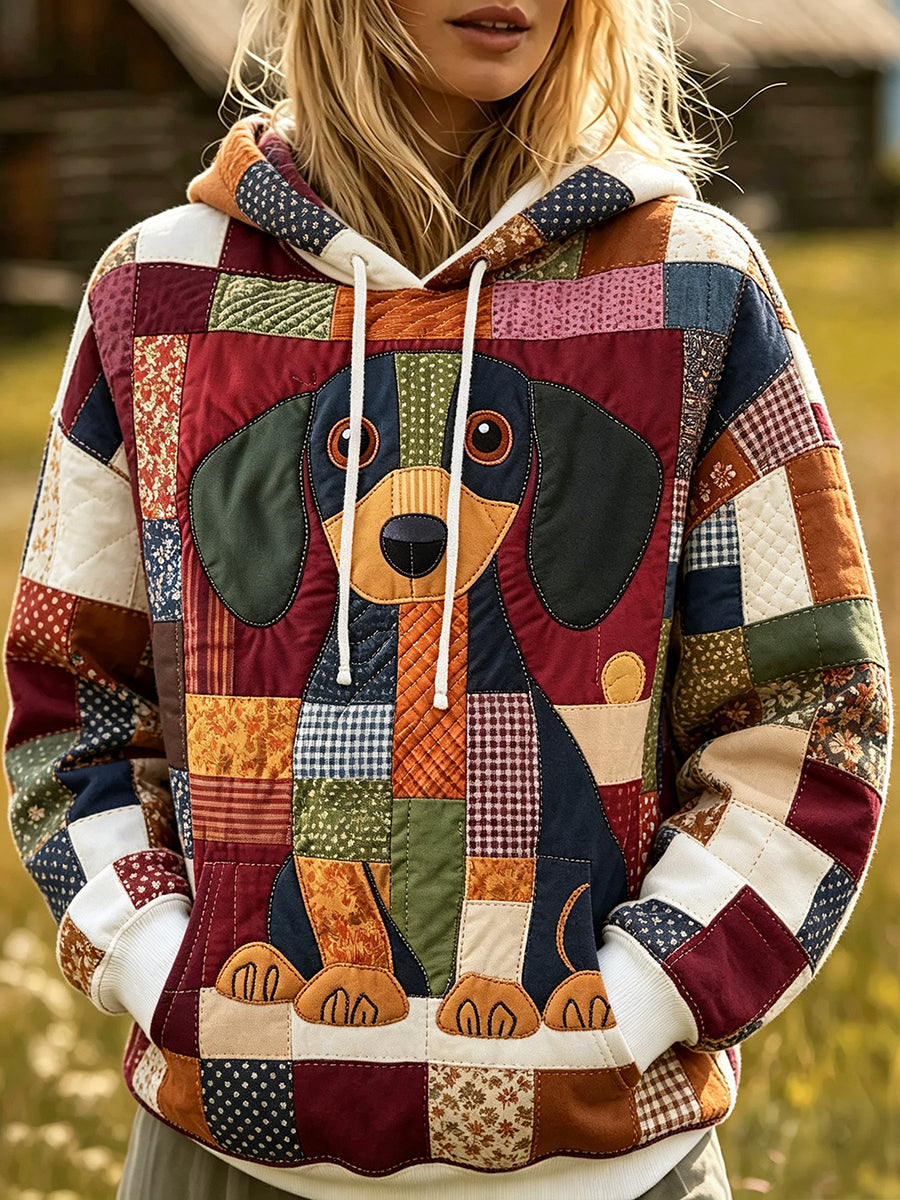 Naisten söpö koirakoira Patchwork Print Cozy Hoodie Print