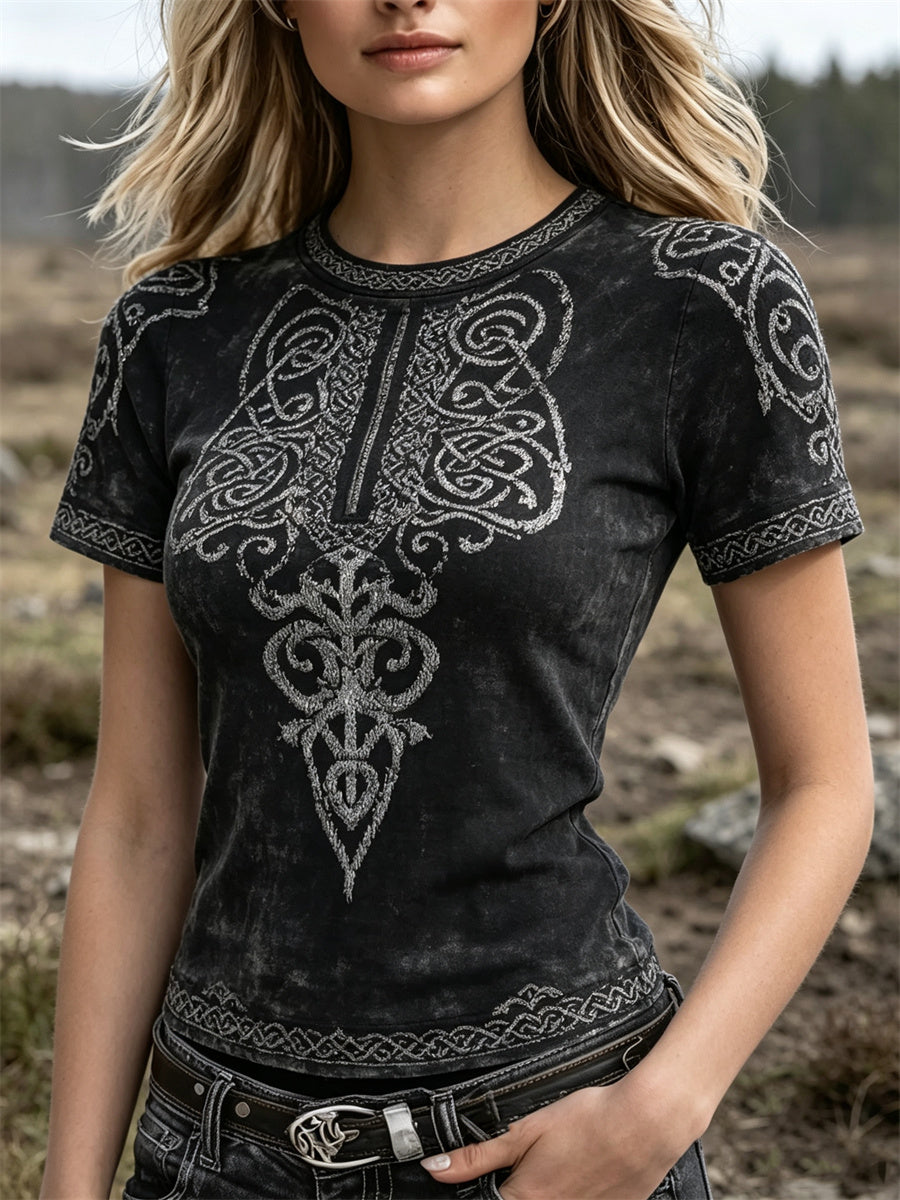 Naisten Vintage Classy Viking Celtic Solmu Tulosta lyhythiha T-paita