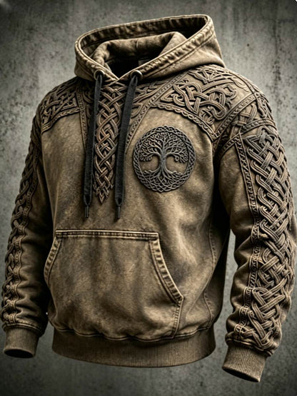 Miesten Retro Viking Valknut Puu elämän ylimääräinen pudotus-kukka huppari