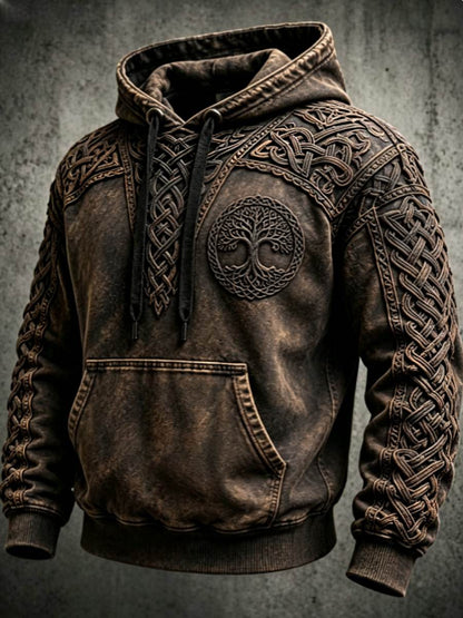 Miesten Retro Viking Valknut Puu elämän ylimääräinen pudotus-kukka huppari