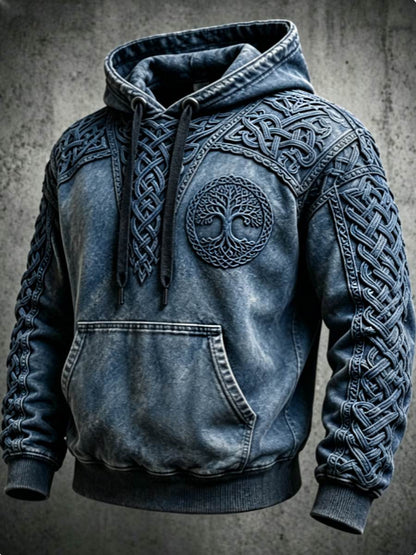 Miesten Retro Viking Valknut Puu elämän ylimääräinen pudotus-kukka huppari