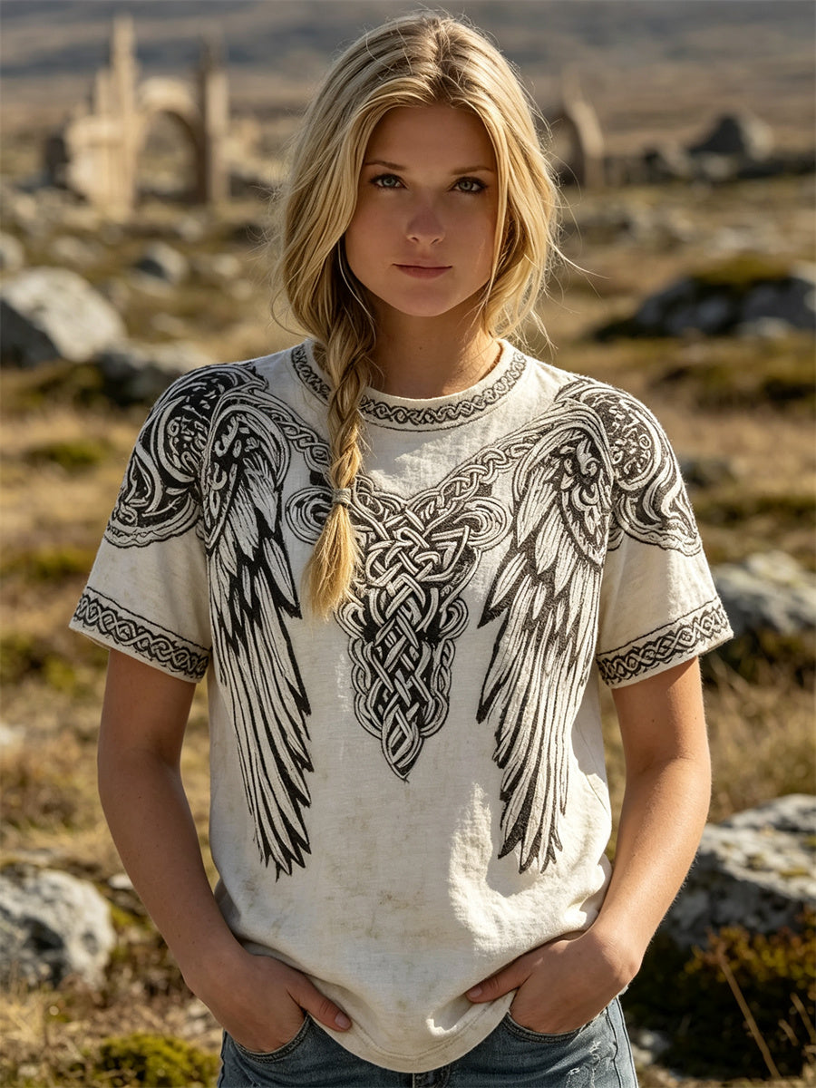 Naisten Vintage Wings Viking Celtic Solmu Tulosta lyhythiha T-paita