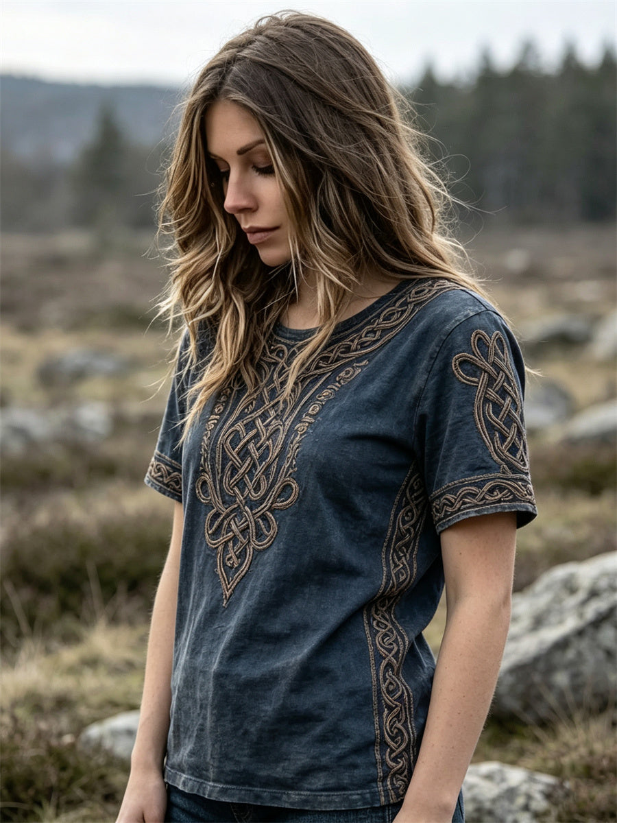 Naisten Vintage Viking Celtic Knot Tulosta lyhythiha T-paita