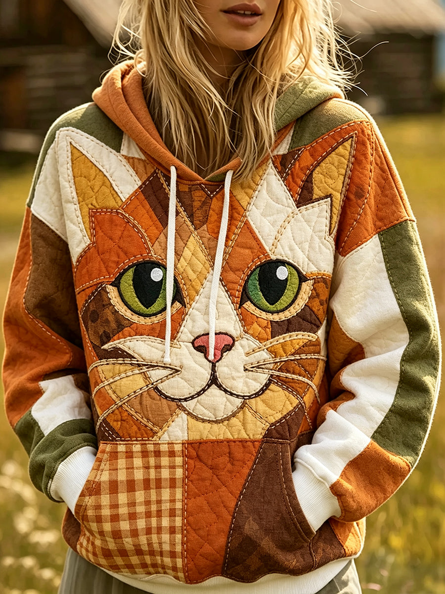 Naisten söpö kissa kasvot patchwork Tulosta Cozy Hoodie Print