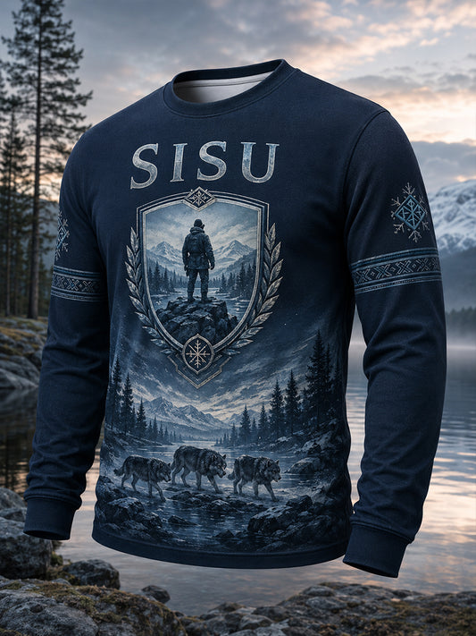 Miesten Sisu Veteraanien Henki Perintötaidepainatus rento pitkähihmainen t-paita