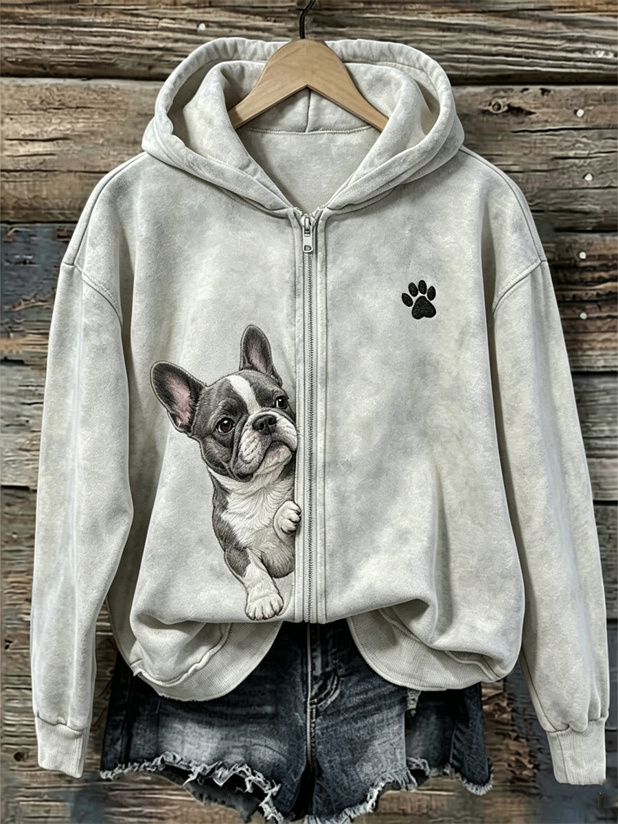 Naisten tirkistävä ranskalainen Bulldog & Pussu tulosta täysi Zip Hoodie.