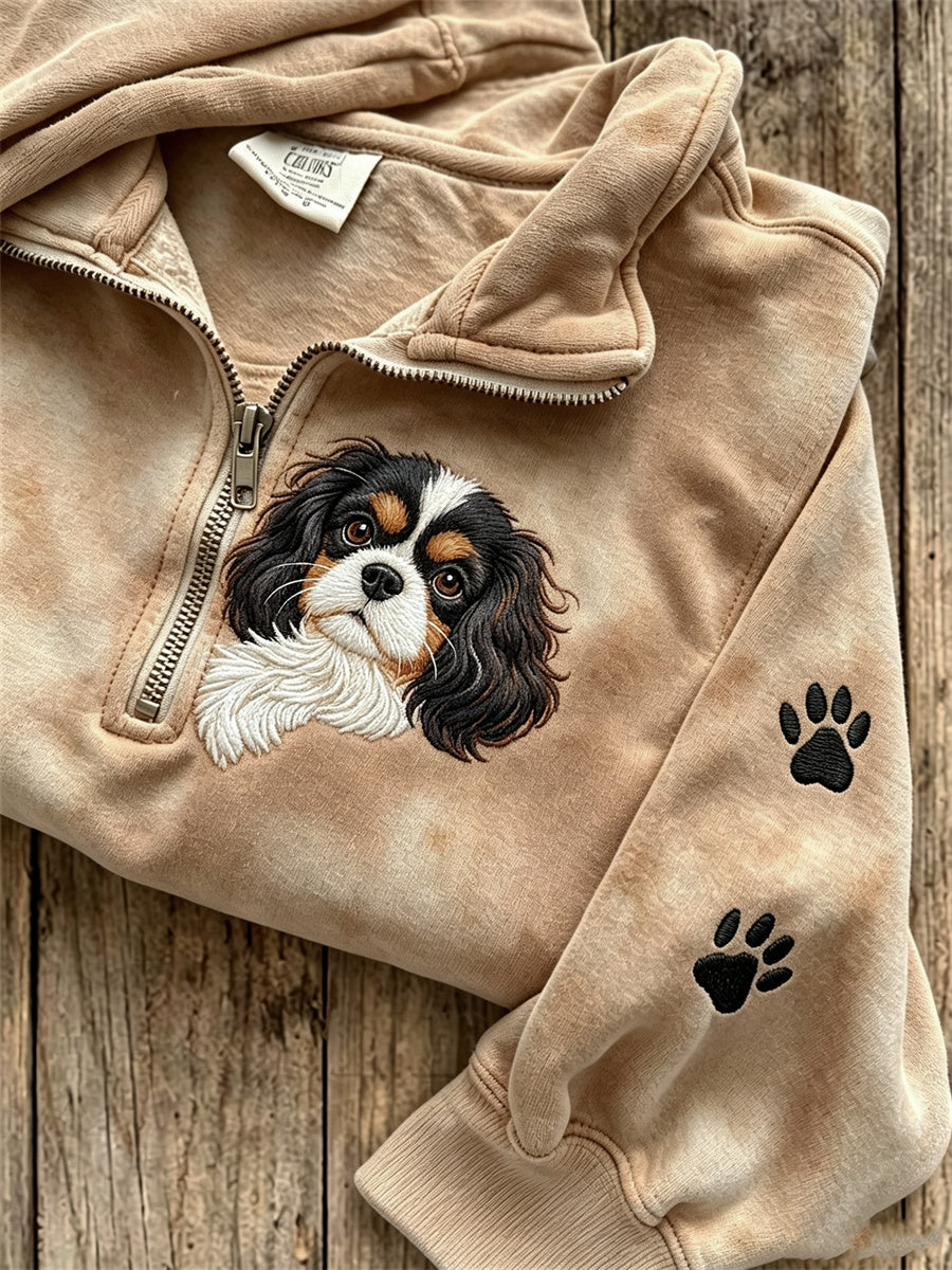 Naisten kurkistava kuningas Charles Dog & Paw Prints Print Zip up Sweatshirt