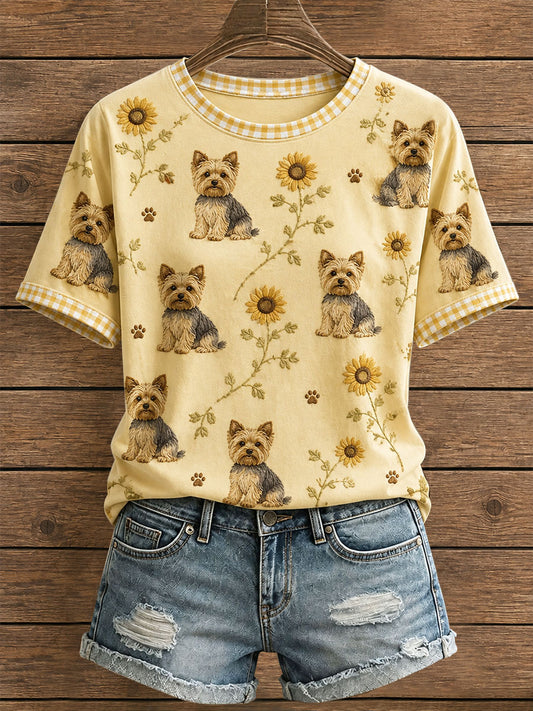 Naisten Floral Yorkie T-paita
