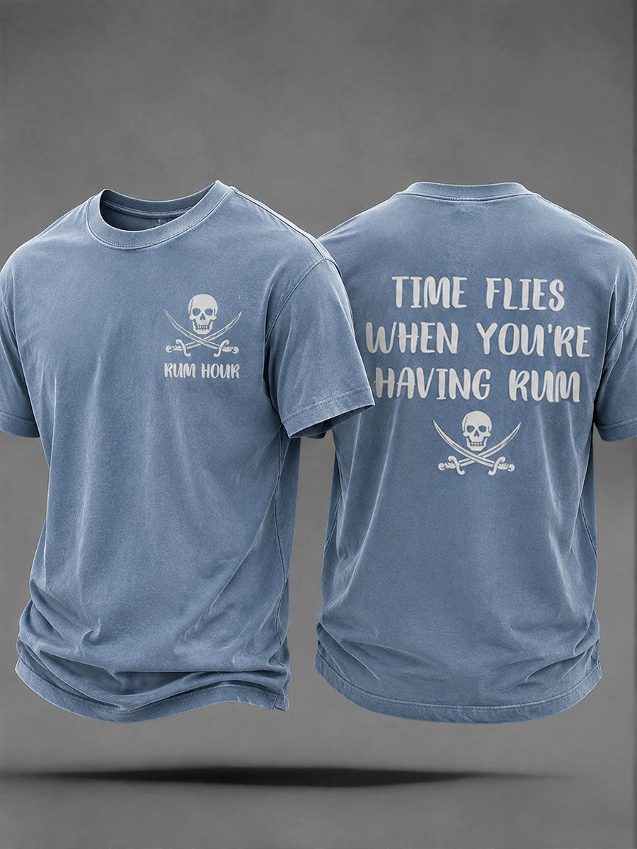 Miesten "Aika lentää kun olet ottamassa rommia" Hauskaa Pirate Rum Casual Unisex T-paitaa