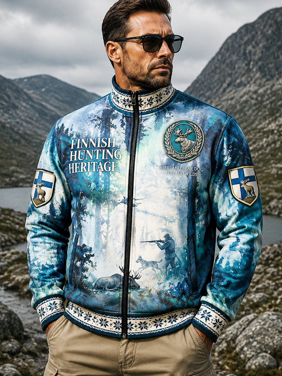 Miesten suomalainen metsästyskausi Gradient Print Casual Zip-Up Takki