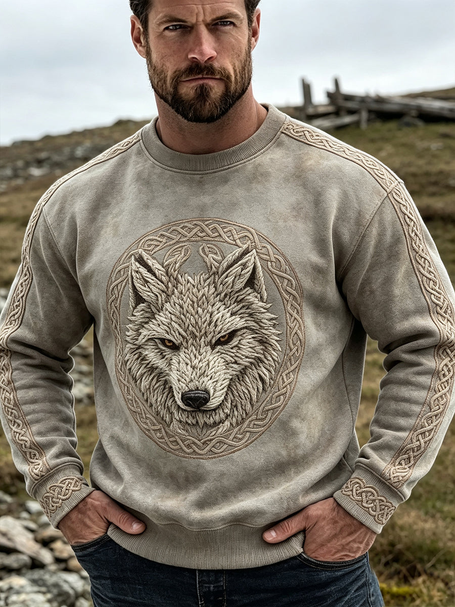 Miesten Vintage Viking Wolf Celtic Print miehistö kaula Sweatshirt