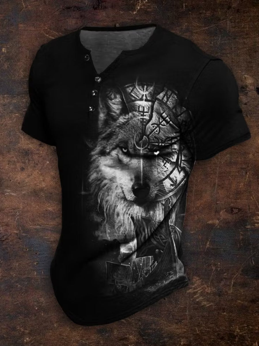 Casual Henley Paita Vintage Viking Art Print