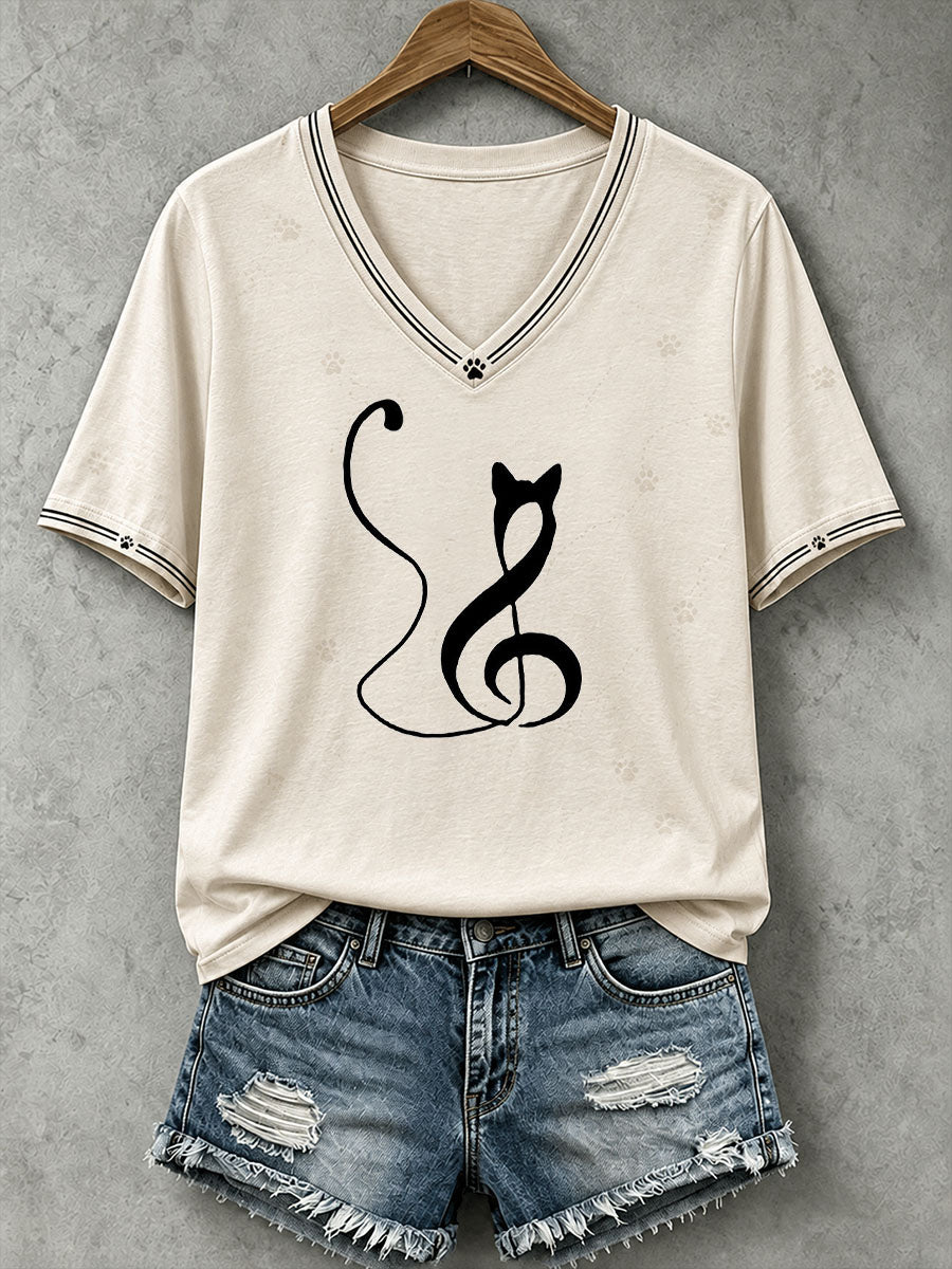 Naisten musiikki note Cat Line Art T-paita
