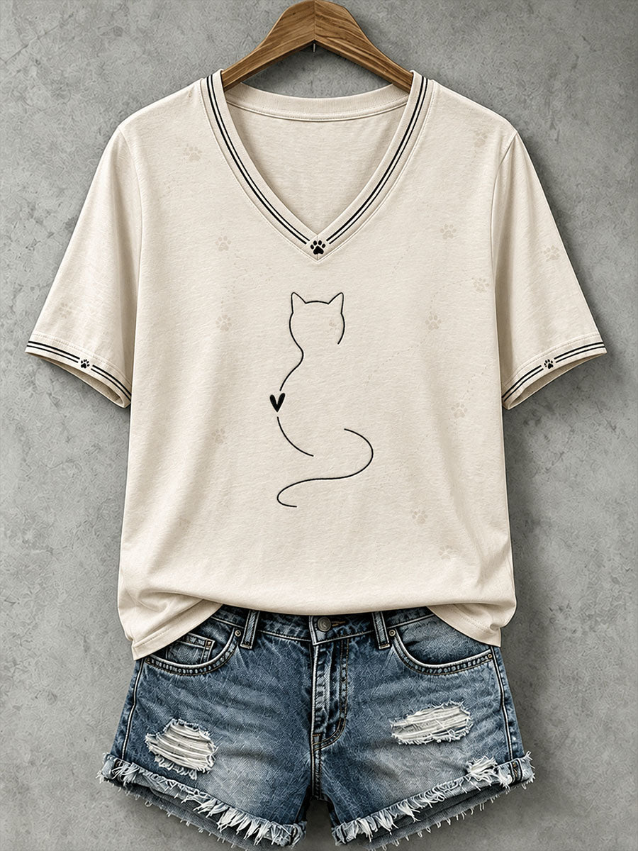Naisten Cat Line Art T-paita