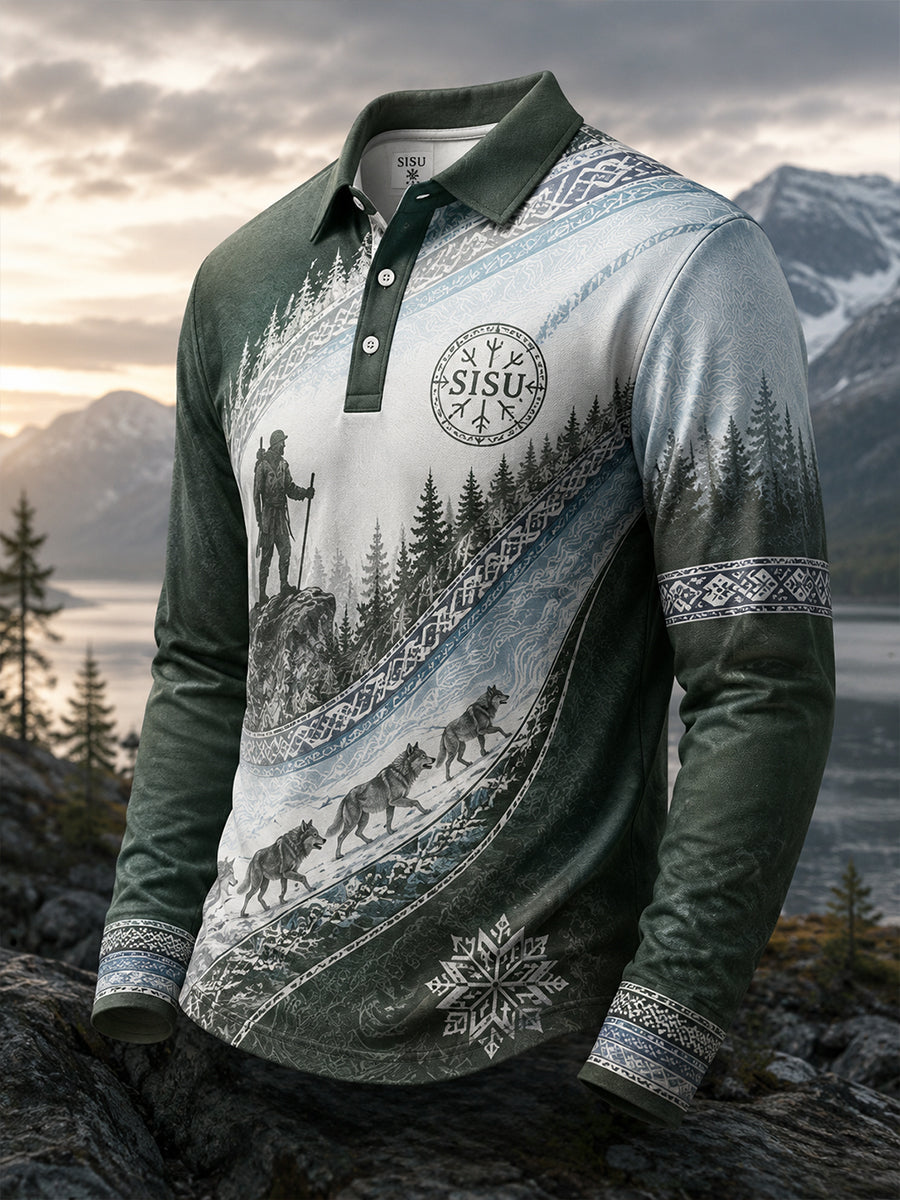 Miesten Sisu Veteran Henkiperintö Art Print Casual Pitkähiha Polo Taidetain