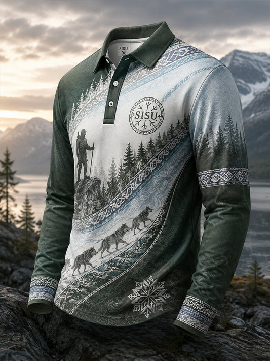 Miesten Sisu Veteran Henkiperintö Art Print Casual Pitkähiha Polo Taidetain