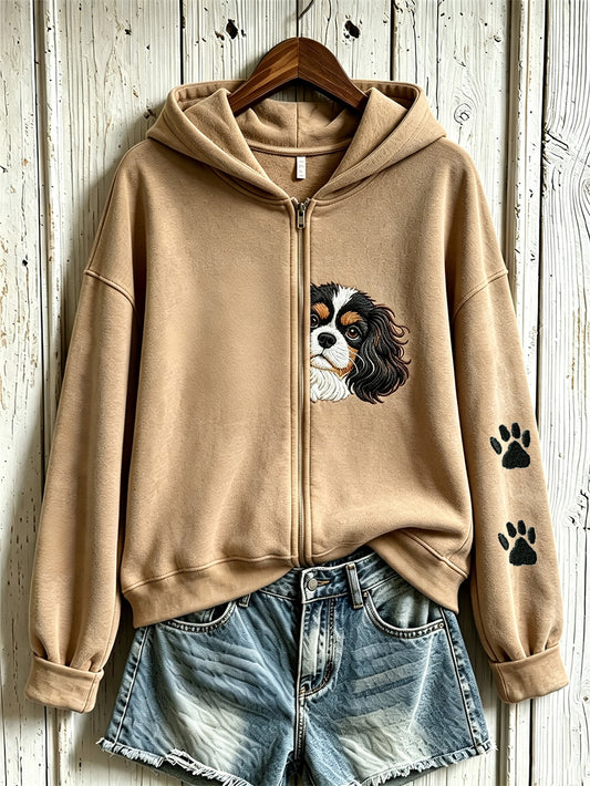 Naisten söpö koira malli Painettu Casual Zip-Up Hoodie.